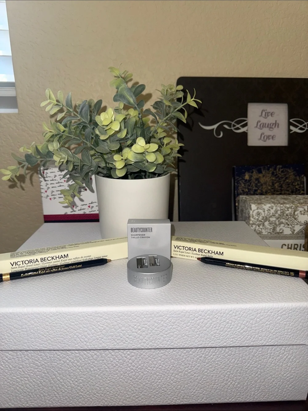 Victoria Beckham Black Eyeliner Pencils with Silver Beautycounter Sharpener